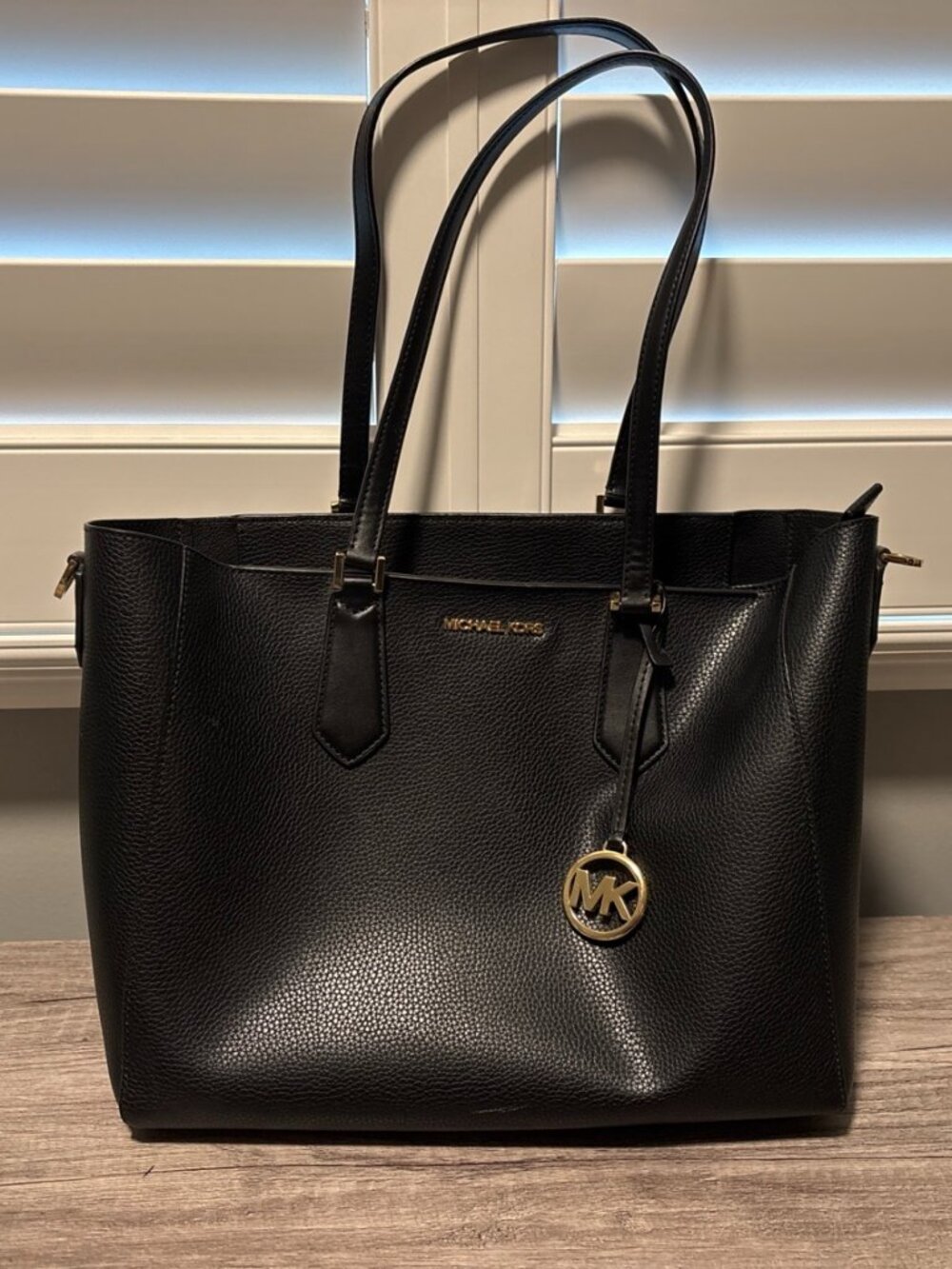 Michael Kors Charlotte Large Black Leather Tote – Gold Hardware